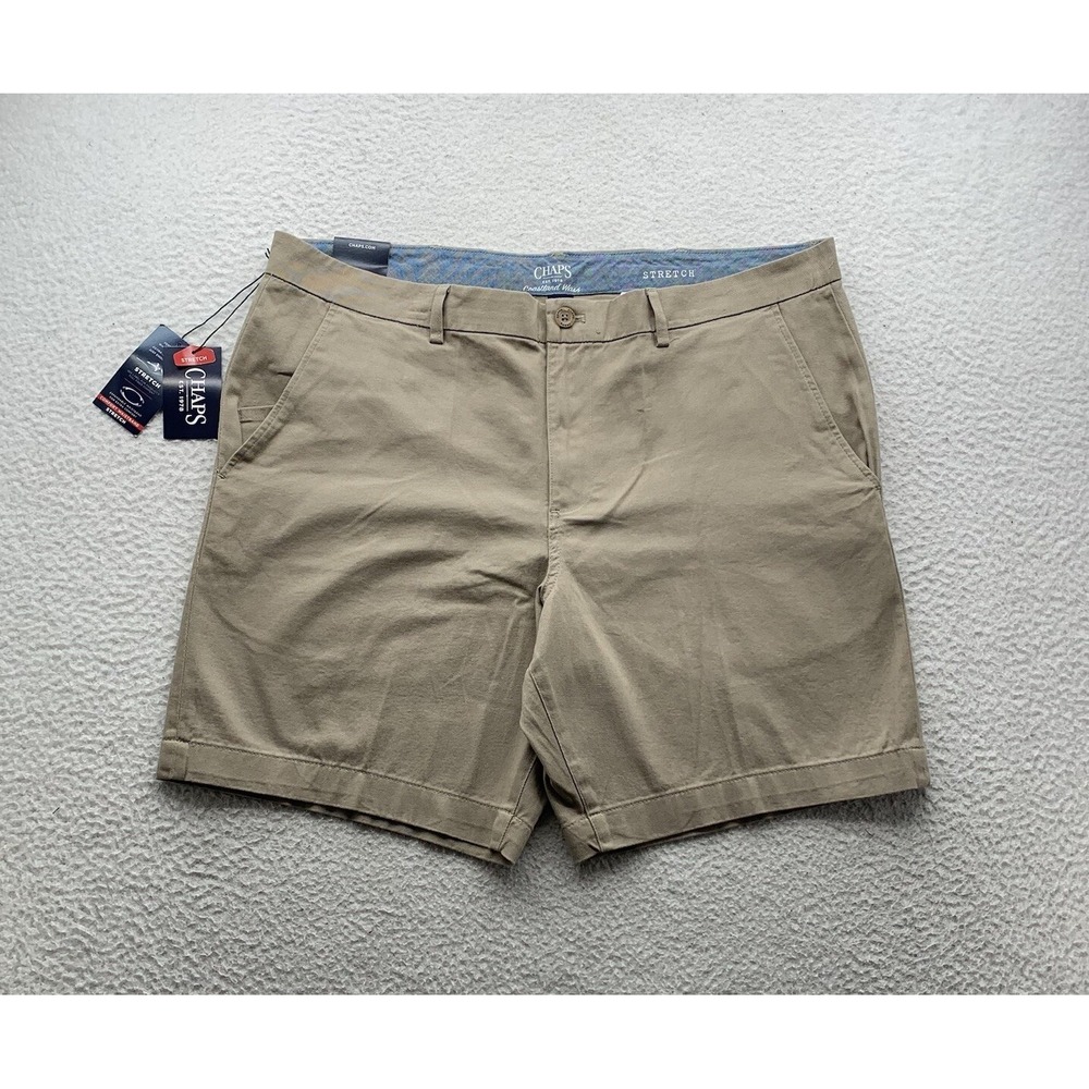 Chaps Chino Shorts Mens 42x9 (Tag 38) Hampton Khaki Stretch Casual Preppy Dad